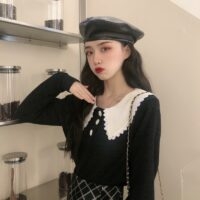 Suéter com gola de boneca estilo coreano Cardigãs kawaii