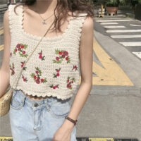 韓国ファッション花かぎ針編みベストコルセットトップスかわいい