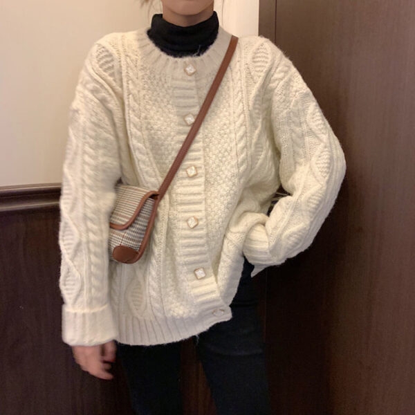 Korean Rhombus Button Cable Knitted Cardigan - Kawaii Fashion Shop ...