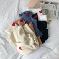 Maglione ricamato a cuore dolcevita Kawaii Kawaii lavorato a maglia
