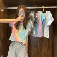 Süße Tie-Dye-Loose-T-Shirts Koreanisches Kawaii