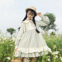 Mehrlagiges Falbala-Kleid mit Lolita-Puppenkragen Harajuku-Kawaii