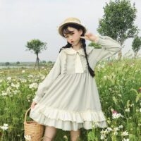 Mehrlagiges Falbala-Kleid mit Lolita-Puppenkragen Harajuku-Kawaii