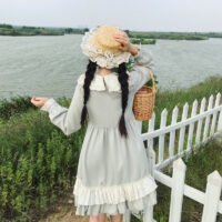Vestido Falbala em camadas com gola de boneca Lolita Harajuku kawaii