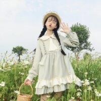 Vestido Falbala en capas con cuello de muñeca Lolita harajuku kawaii