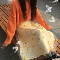 Śliczna siatkowa spódnica z haftowanymi kwiatami Koronkowy Skrit kawaii