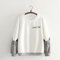Langärmliges Sweatshirt mit Mini-Katzenstickerei Japanisches Kawaii