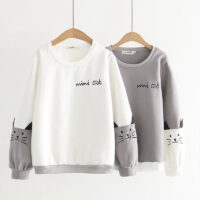 Långärmad tröja med broderi i mini-katt japansk kawaii