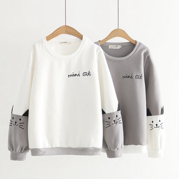 Sweatshirt met geborduurd mini-kat en lange mouwen