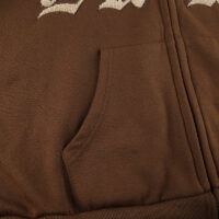 Sweat à capuche zippé marron avec lettres brodées Kawaii coréen