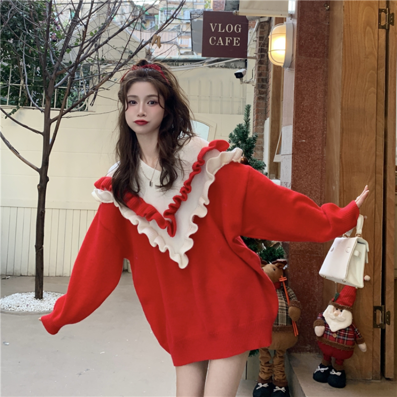 Cute Double Color Ruffled Sweater - Kawaii Fashion Shop | Cute Asian ...