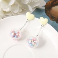 Boucles d'oreilles à pompons en forme de cœur en forme de bonbon Coeur kawaii
