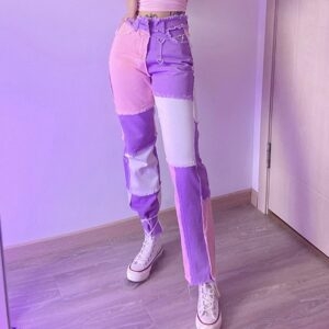 Pantaloni in denim rosa viola Pantaloni in denim kawaii
