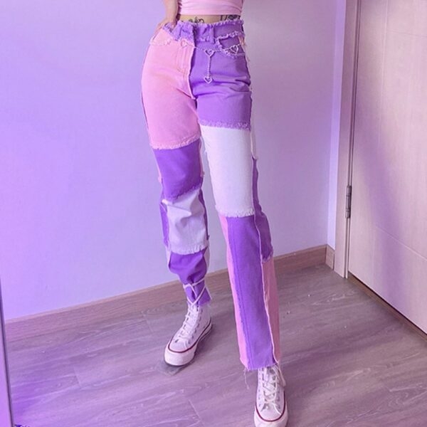 Pantalone di jeans viola rosa 1