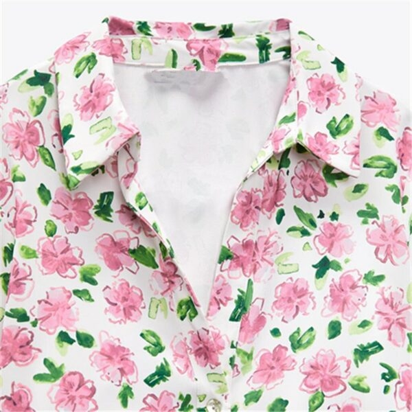 قميص بأكمام طويلة وطبعة زهور كاواي زهرة كاواي