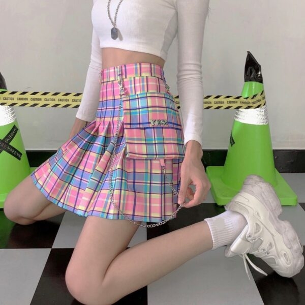 Neonowa spódnica w kratę dla dziewczynki Gotycka kawaii