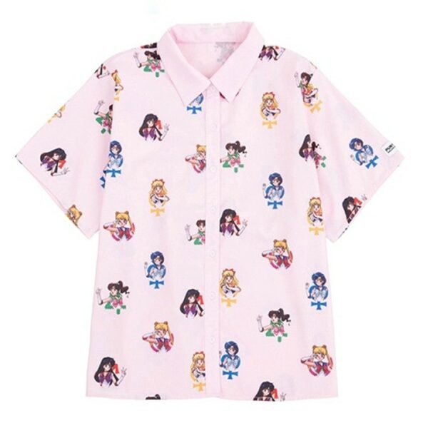 Geknöpftes T-Shirt mit Kawaii-Sailor-Moon-Print Anime-Kawaii