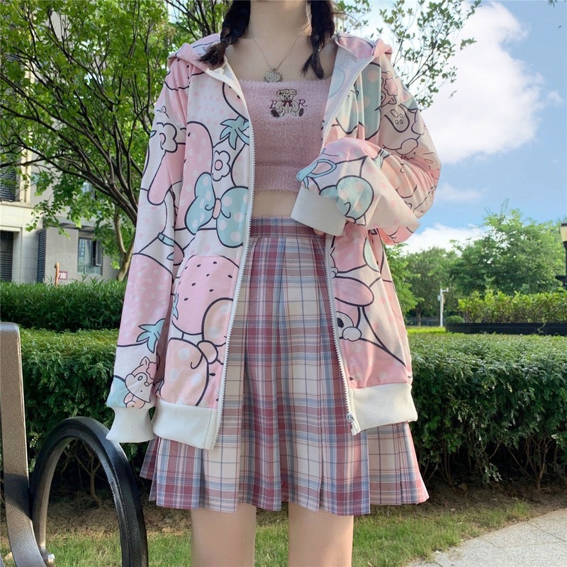 Cute Bear Soft Girl Style Fake Two-Piece Hoodie - Kawaii Fashion