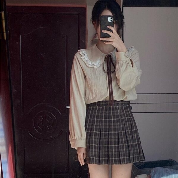 Y2K Preppy Style High Waist Pleated Plaid Skirt Japanese kawaii
