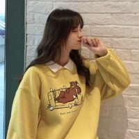 Elegant mjuk tecknad hoodie för flickor A-line kjol kawaii