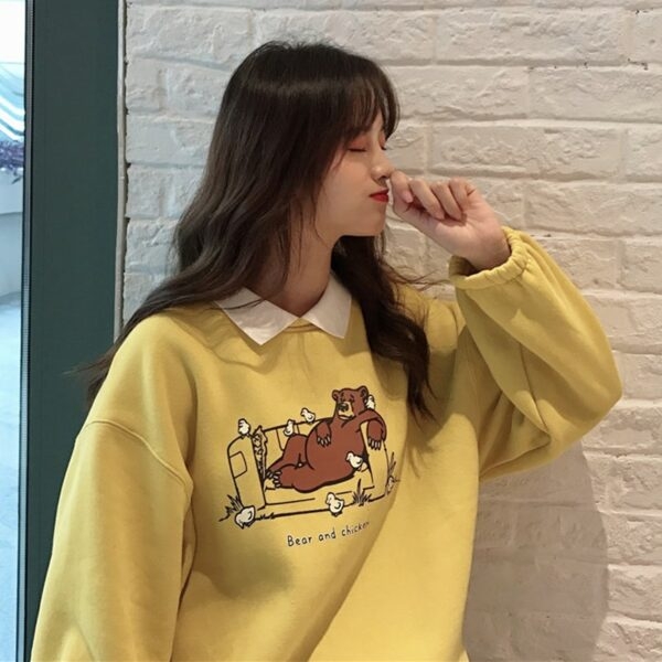 Elegante zachte cartoon-hoodie voor meisjes A-lijn rok kawaii