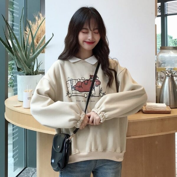 Elegant mjuk tecknad hoodie för flickor A-line kjol kawaii