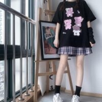 T-Shirt mit Harajuku-Bär-Aufdruck Cartoon-Kawaii
