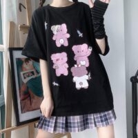 Harajuku Bear T-shirt med tryck Tecknad kawaii