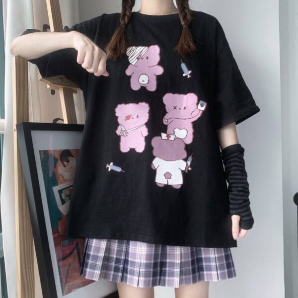 Camiseta com estampa de urso Harajuku Desenho animado kawaii