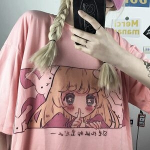 Kawaii Harajuku Anime Girl Camiseta Dibujos animados kawaii