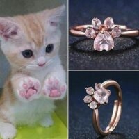 Kawaii pierścionek z łapą kota w kolorze różowego złota Kawaii Koci Pazur