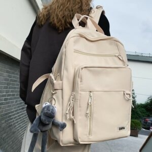 Mochila estética universitária com vários bolsos, mochila escolar kawaii