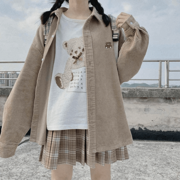 Chemise en velours côtelé ours Kawaii Kawaii à la asiatique