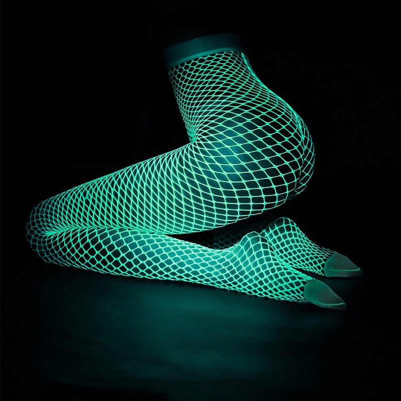 White UV Glowing Aesthetic Fishnet Tights - Kawaii Fashion Shop
