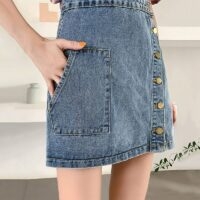 Джинсовая мини-юбка трапециевидного силуэта Kawaii Джинсовая юбка каваи