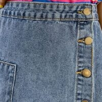 Mini saia jeans evasê Kawaii Saia jeans kawaii
