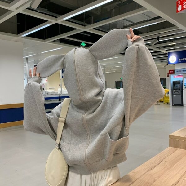 Ropa de abrigo informal con capucha y orejas de conejo holgadas conejito kawaii