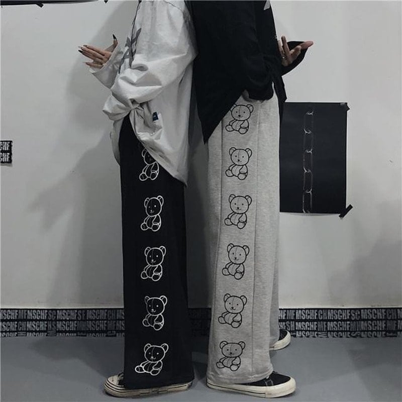 Wide Leg Cartoon Print Pants - Kawaii Fashion Shop