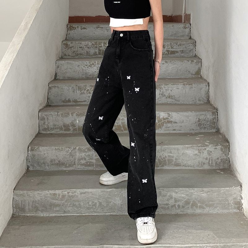 QXXKJDS Stitching Loose Jeans Fashion Street Wear 100% Cotton Women S Jeans Loose  Pants Korean Jeans Harajuku Jeans Women QXXKJDS (Color : Black, Size : M)  price in UAE,  UAE