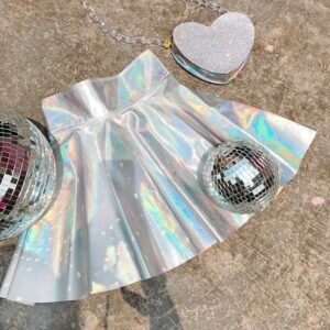 Falda de tenis holográfica iridiscente Harajuku Falda acampanada kawaii