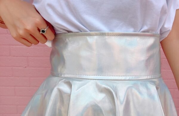 原宿虹色ホログラフィック テニス スカートAラインスカートかわいい