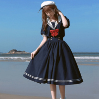 Vestido Harajuku MKilor Gola Marinha Lolita Estilo universitário kawaii