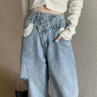 Pantaloni di jeans strappati irregolari Kawaii Pantaloni in denim kawaii