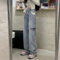 Kawaii Nieregularne spodnie jeansowe z przetarciami Spodnie dżinsowe kawaii