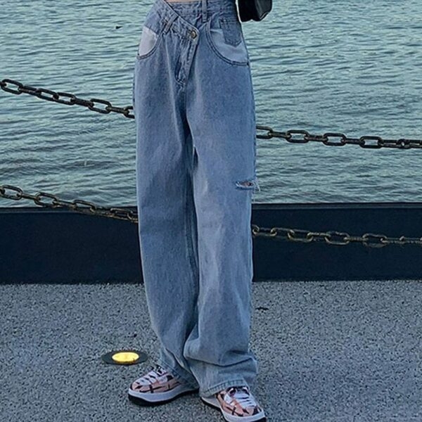 Kawaii Nieregularne spodnie jeansowe z przetarciami Spodnie dżinsowe kawaii