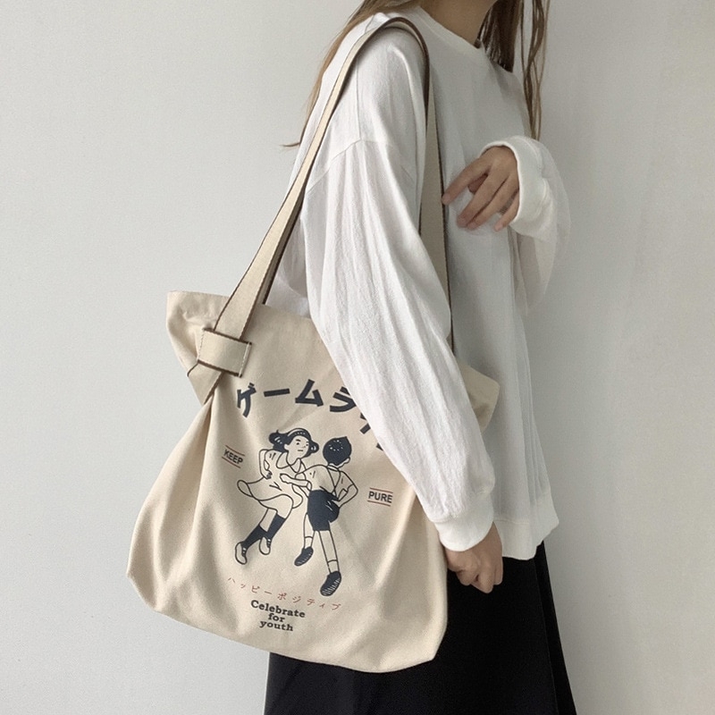 Retro Eco Reusable Tote Shopping Bag - Kawaii Fashion Shop | Cute Asian ...
