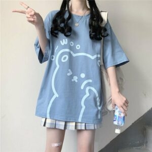 T-shirt morbida per ragazza Kawaii Woo Bear Cartone animato kawaii