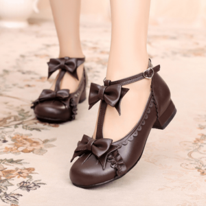 Sapatos Lolita com Laço Rosa Arco kawaii