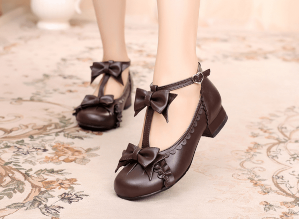 Sapatos Lolita com Laço Rosa Arco kawaii