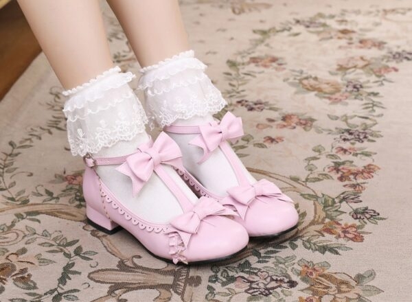 Zapatos de lolita con lazo rosa Arco kawaii
